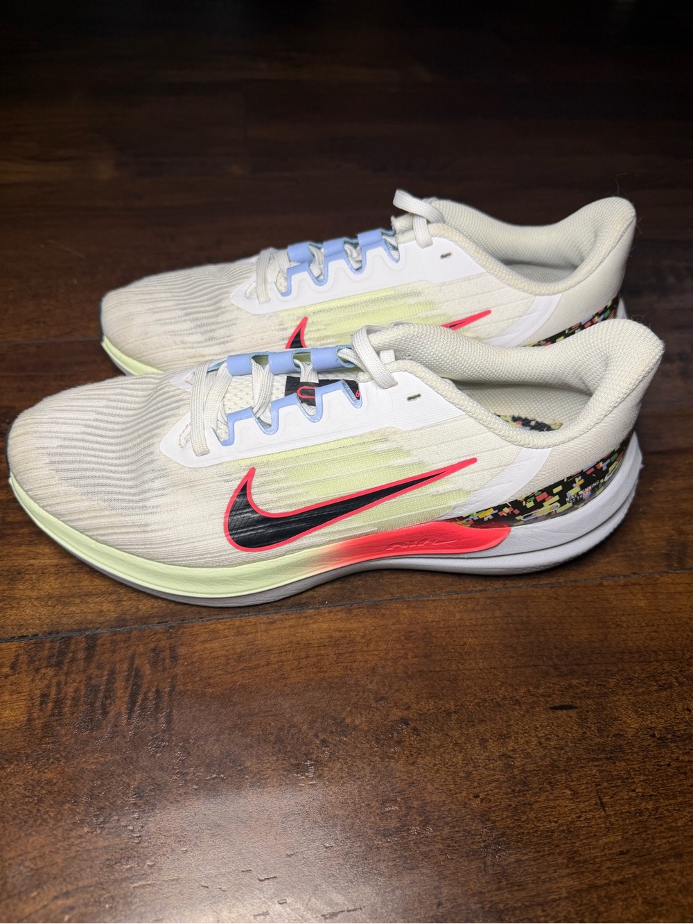 Nike Women’s Sneakers - Cream with Neon Yellow and Pink Accents